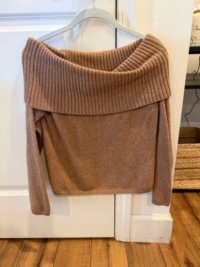 Old Navy Fold-Over Off-the-Shoulder Sweater - Camel Brown